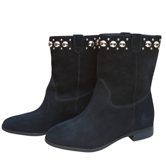 MICHAEL KORS Hayes Black Suede Studded Ankle Boots Booties 6.5 NEW - Picture 1 of 9
